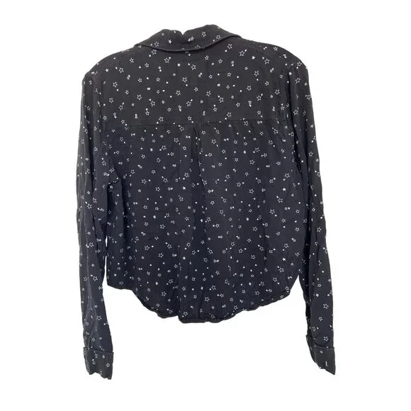 Rails Scribble Star Black PJ Top With Button-Up Closure & Piping Trim